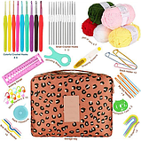 Набір для в'язання гачком із 59 предметів із гумовими ручками, набором пряжі та сумкою для зберігання рожевий, фото 8