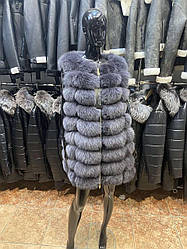 Жилетка піскова хутряна колір Графіт, безрукавка з песця. Жилети песець 90 см