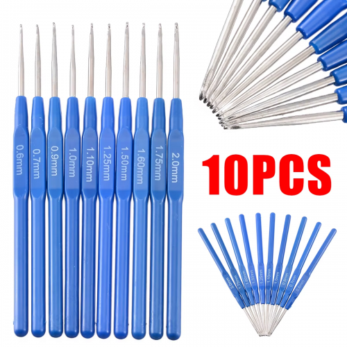 Набір гачків для в'язання 10 шт (0.6 мм-2.0 мм), фото 1
