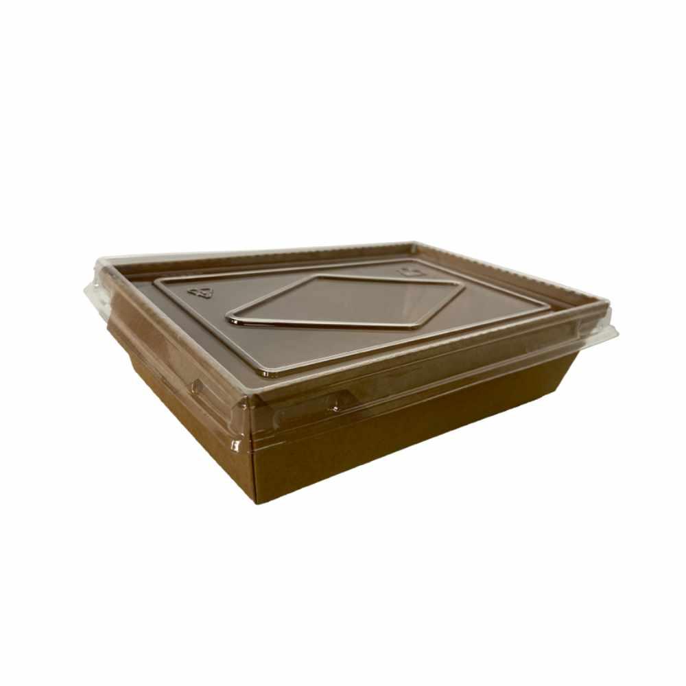 Контейнер крафт прямокутний 500мл з кришкою для харчових продуктів 135*85*40мм, фото 1