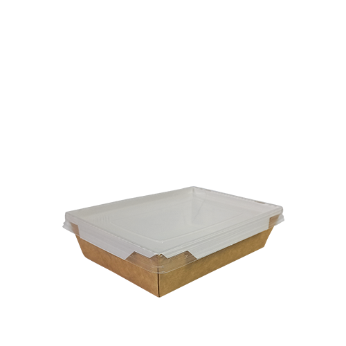 Контейнер крафт-білий прямокутний 700мл с пластиковой крышкой для зберігання їжі 150*100*45мм, фото 1