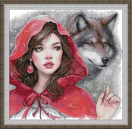 Набір для вишивання за нанесеною на канву схемою “The Girl in Red and the Bad Wo”.AIDA 14CT printed , 36*36 см, фото 1