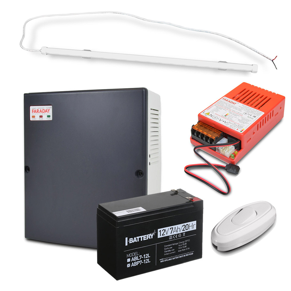 Комплект: Бокс пластиковий PLB 7-9 А·год + Cвітильник LED лінійний 1200мм 16Вт 6500K + БЖ UPS 35W Smart ASCH, фото 1