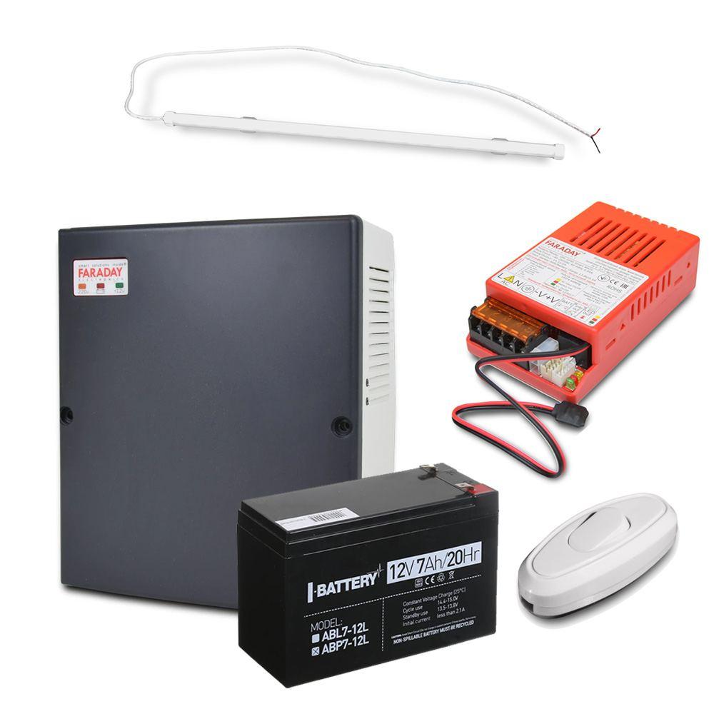 Комплект: Бокс пластиковий PLB 7-9 А·год + Cвітильник LED лінійний 450мм 10Вт 6500K + БЖ UPS 35W Smart ASCH PL, фото 1