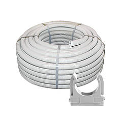 Комплект: гофротруба Light ДКС ПВХ D 32 (25 м) сіра + кліпси для гофри 32 мм (50 шт/уп) сіра
