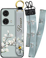 Чохол SHLab Motorola Moto G85 Flower White + два ремінця з карабіном