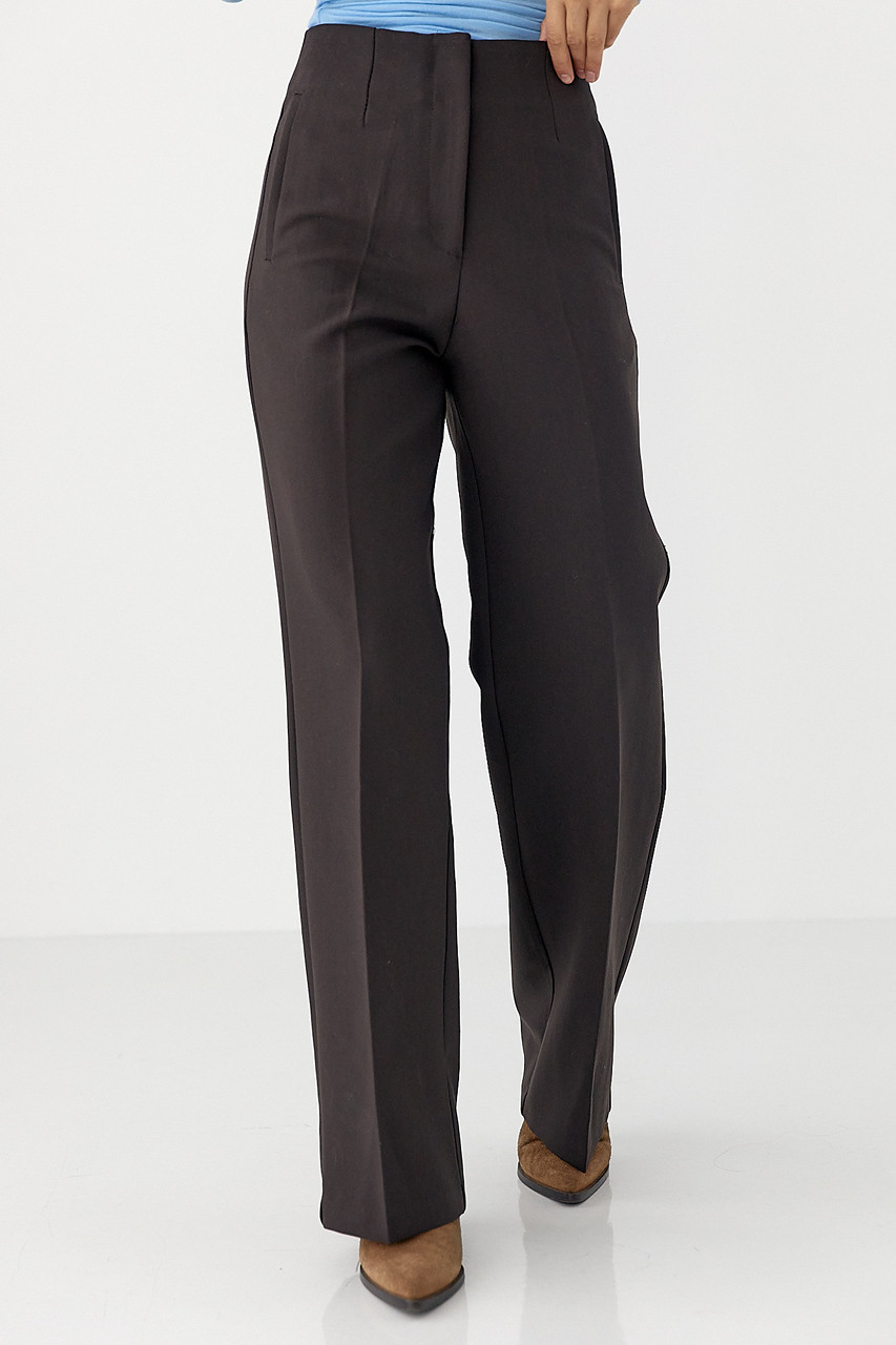 Класичні штани-палаццо з високою посадкою - темно-коричневий цвет, S (є розміри), фото 1