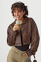 Коротка куртка зі шкірозамінника - темно-коричневий цвет, L (є розміри)