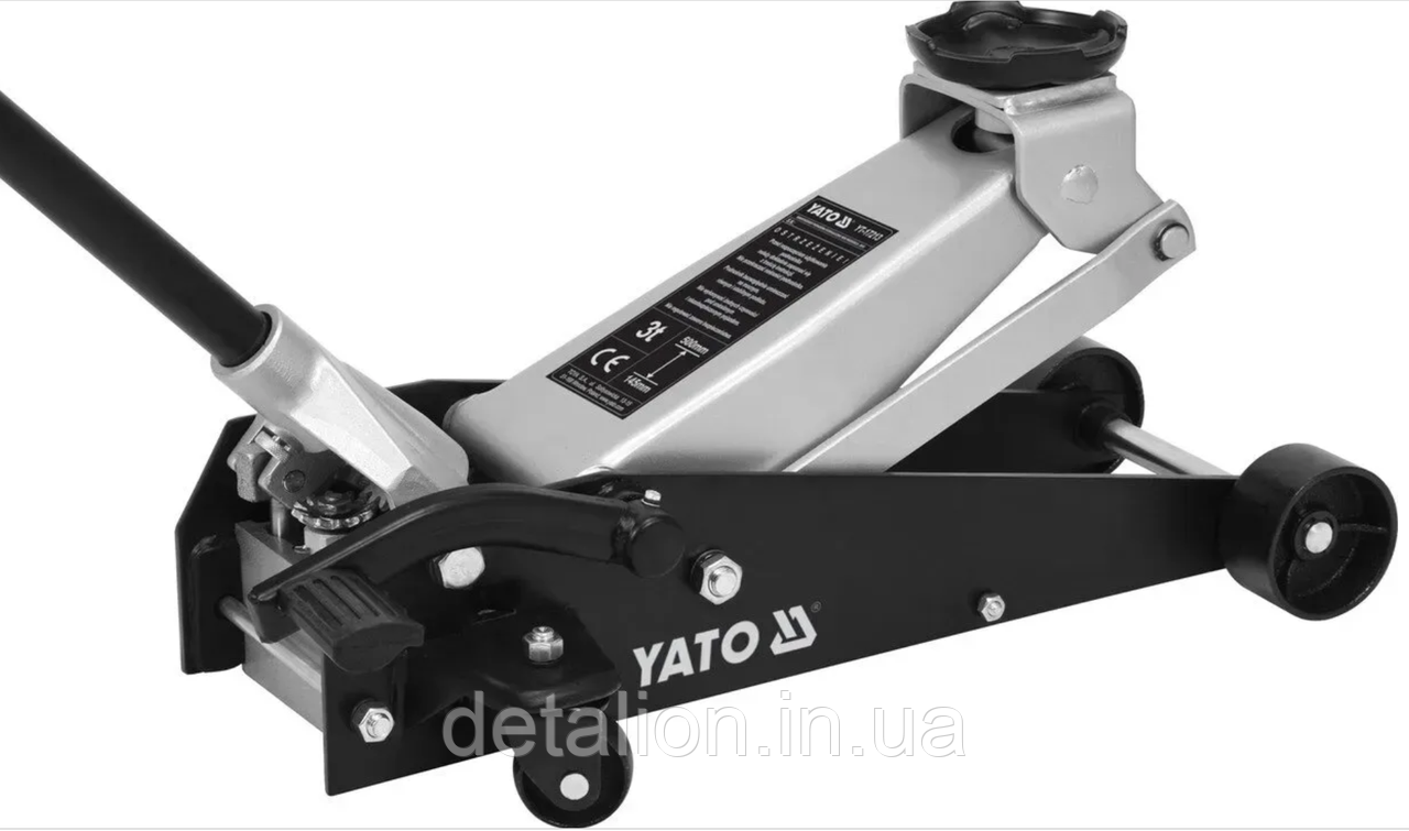Домкрат гідравлічний підкатний низькопрофільний з важелем швидкого підіймання YATO: 3 т, H= 145- 500 мм, фото 1