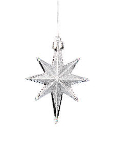 Ялинкові іграшки Chomik Зірки 9см 4шт, новорічна прикраса підвіска на ялинку, сріблястий