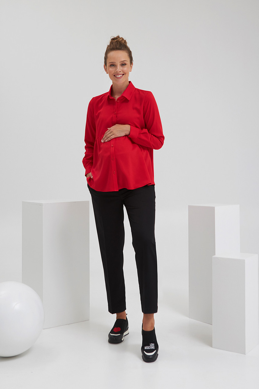 Чорні штани для вагітних з комфортною трикотажною вставкою, XS, фото 1