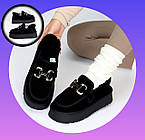 Чорні жіночі уггі на платформі автоледі з натуральної замші, короткі зимові