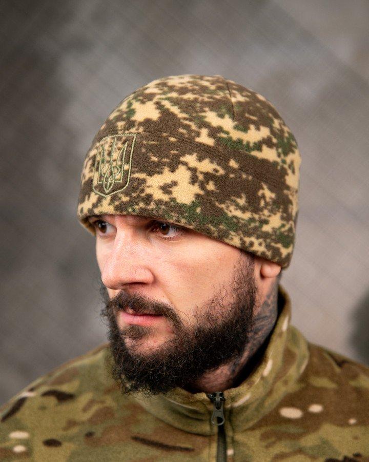 Флісова військова шапка Варан з гербом | воєнна тактична шапка