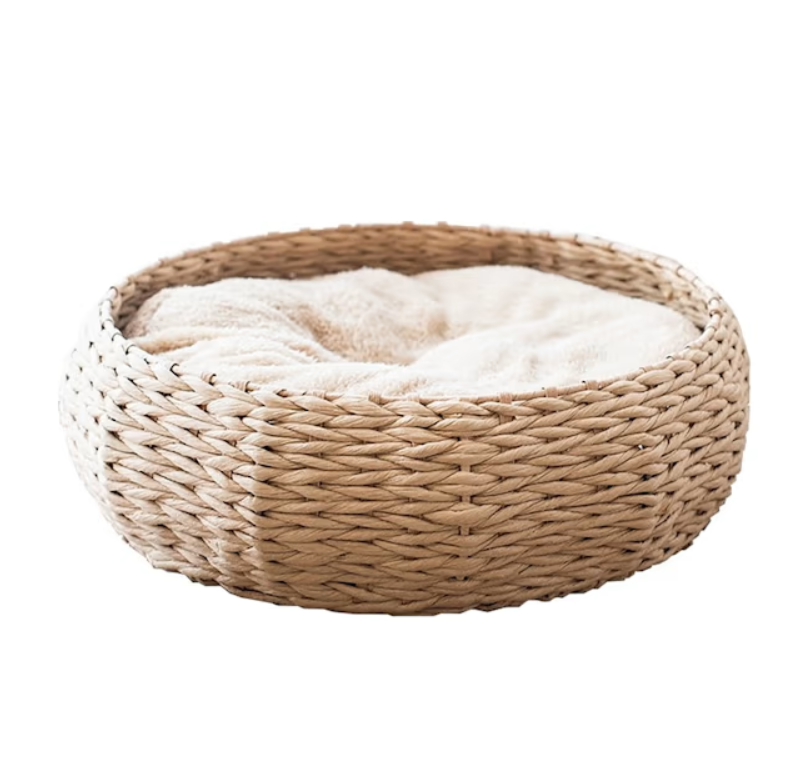 Лежак-кошик з лози для маленьких домашніх тварин. Плетене ліжко для кота з подушкою (P021), фото 1