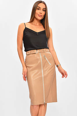 Спідниця жіноча екошкіра однотонна бежевого кольору р.S 205757T Безкоштовна доставка