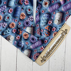 Футер двунитка "Клубочки та квіти" 180см, диджитал.