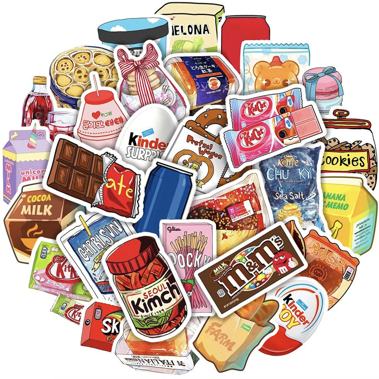 Набір стикерів 50 шт. Смачняшки Бренди Снеки водонепроникні для телефонів, скейтбордів, ноутбуків та іграшок, фото 1