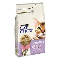 Сухой корм CAT CHOW Sensitive для взрослых кошек с чувствительной кожей и пищеварением, с лососем, 1,5 кг