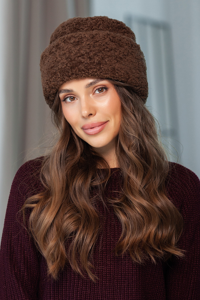 Шапка з екохутра "Тедді" Люкс, колір шоколадний