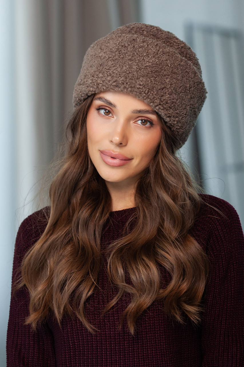 Шапка з екохутра "Тедді" Люкс, колір моко