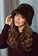 Жіноча панама з екохутра "Норка", колір шоколадний