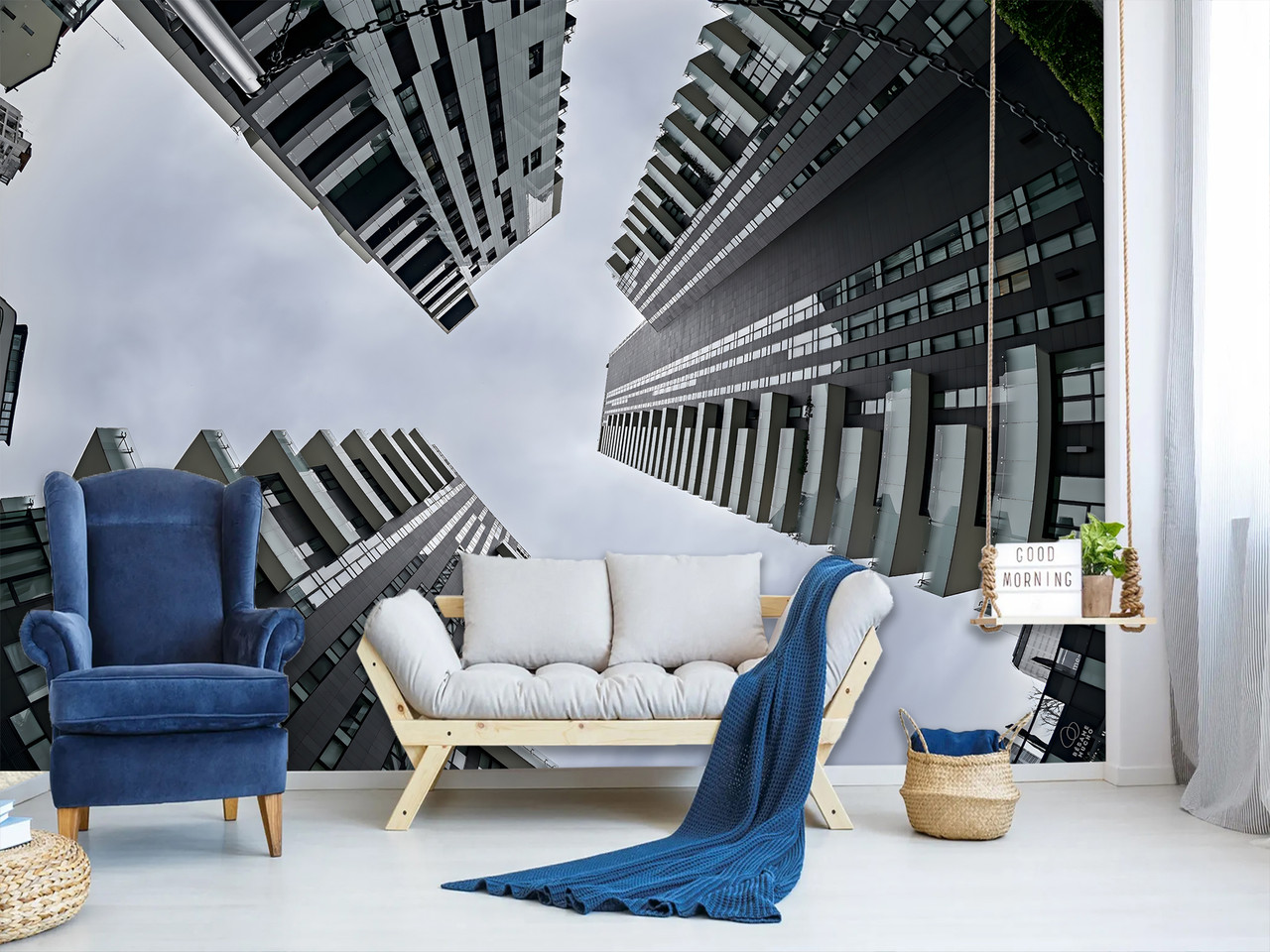 Фотошпалери самоклеюча плівка Oracal збільшення простру вітальні, спальні «Погляд у небо серед хмарочосів», фото 1