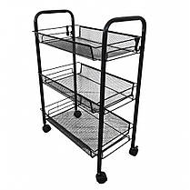 Етажерка Стелаж з полицями на колесах коліщатках Bonro B-073 чорний для дому офісу салону майстра, фото 2