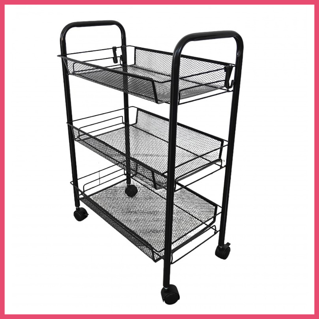 Етажерка Стелаж з полицями на колесах коліщатках Bonro B-073 чорний для дому офісу салону майстра