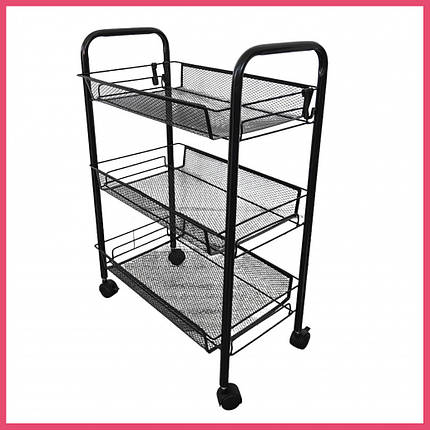 Етажерка Стелаж з полицями на колесах коліщатках Bonro B-073 чорний для дому офісу салону майстра, фото 1