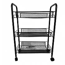 Етажерка Стелаж з полицями на колесах коліщатках Bonro B-073 чорний для дому офісу салону майстра, фото 4