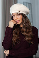 Жіночий берет на ніжці, колір молочний