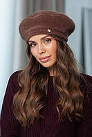 Жіночий берет на ніжці, колір коричневий