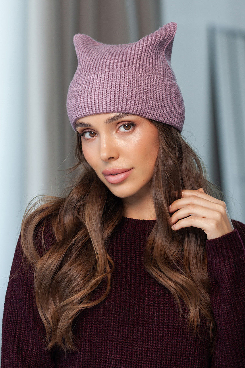 В'язана шапка "Кет", колір запорошена троянда