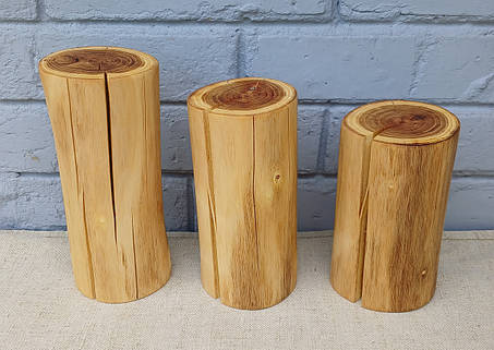 Пеньки із натурального дерева для фотозон, декору, інтер'єру, ручна робота, набір 3 шт., фото 1