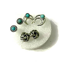Набір жіночих сережок гвоздиків сріблястих з бірюзовими вставками
