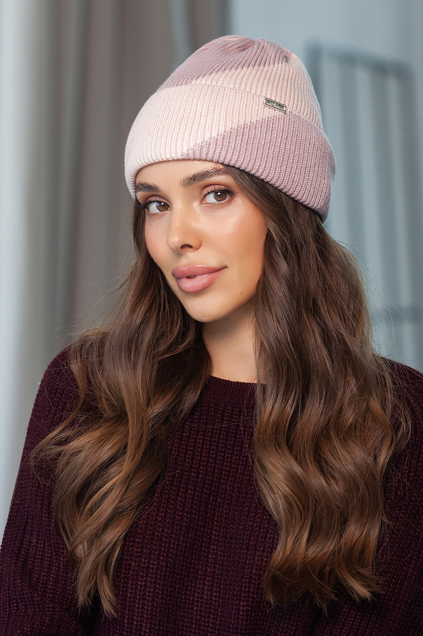 В'язана шапка "Джина", колір темна пудра-пудра