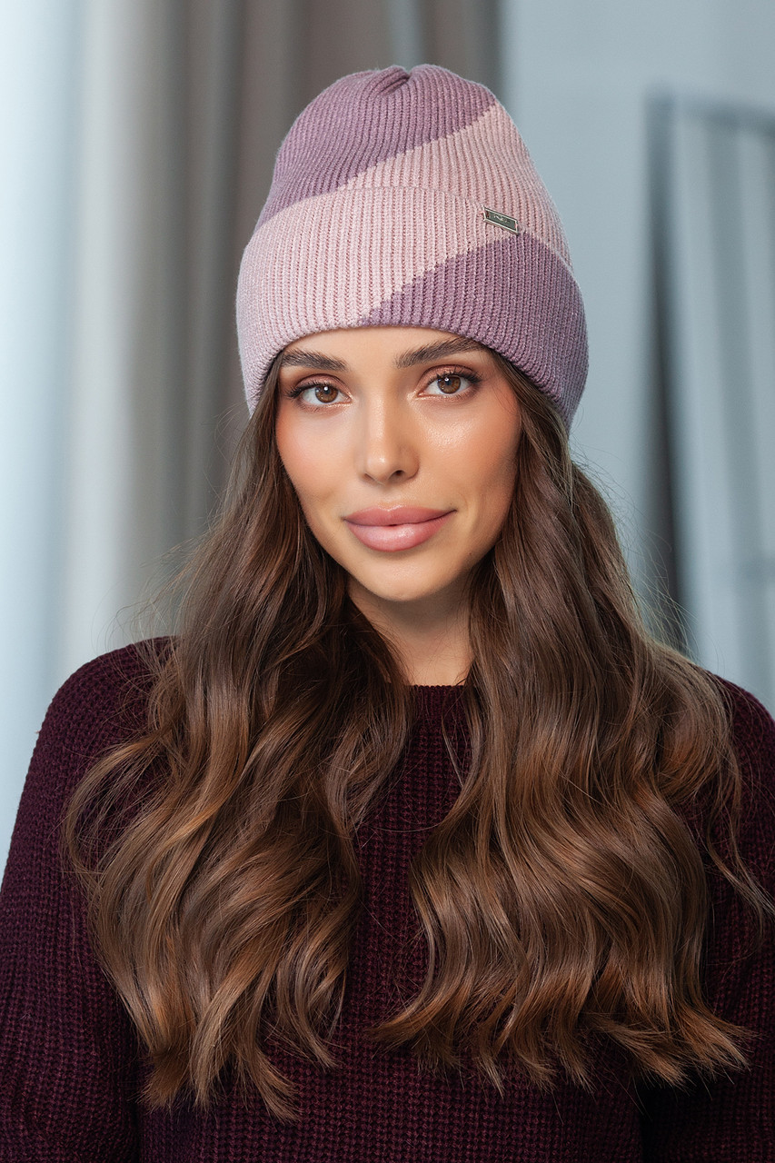 В'язана шапка "Джина", колір запорошена троянда-темна пудра