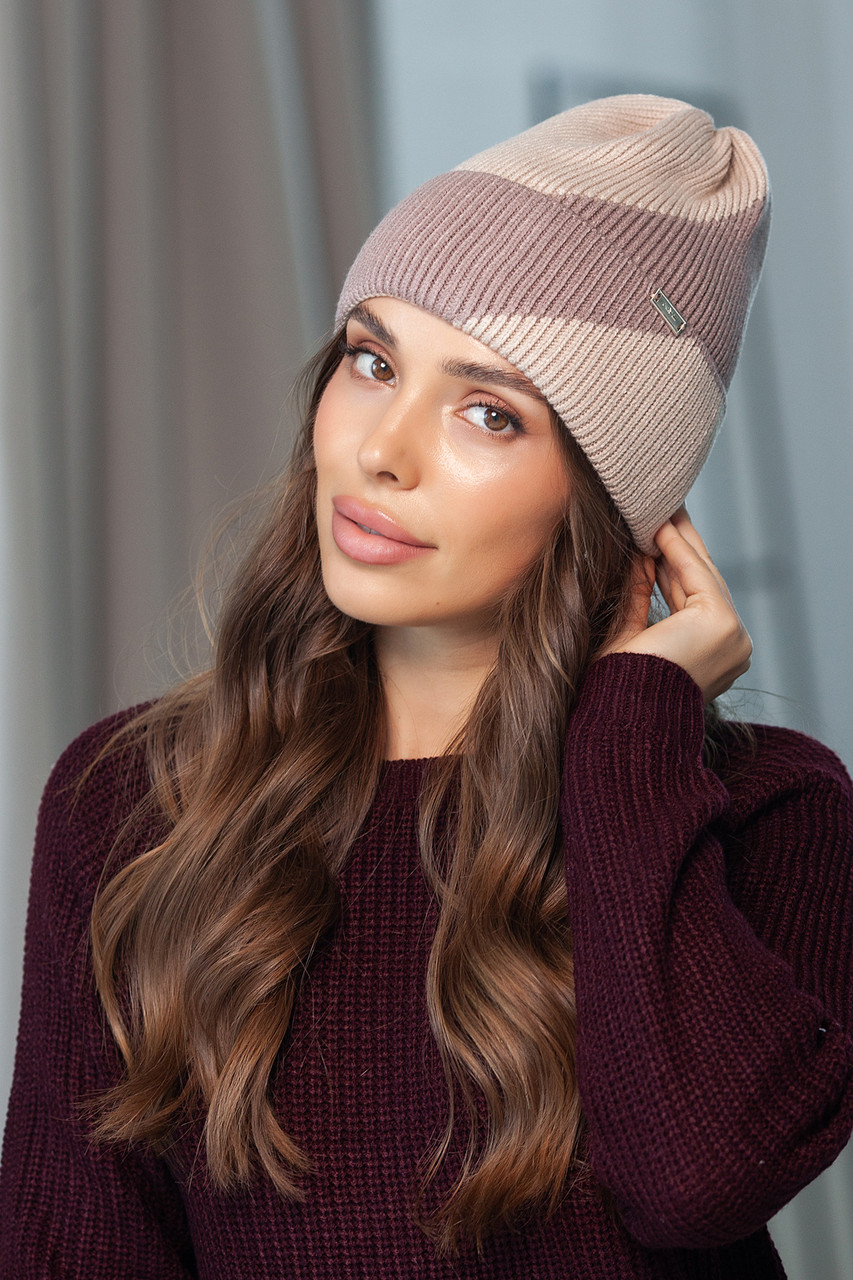 В'язана шапка "Джина", колір бежевий-моко