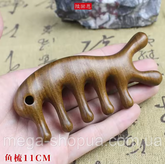 Акупресурний гребінь гуаша масажер із сандалового дерева для обличчя, голови та тіла Xioki W-121