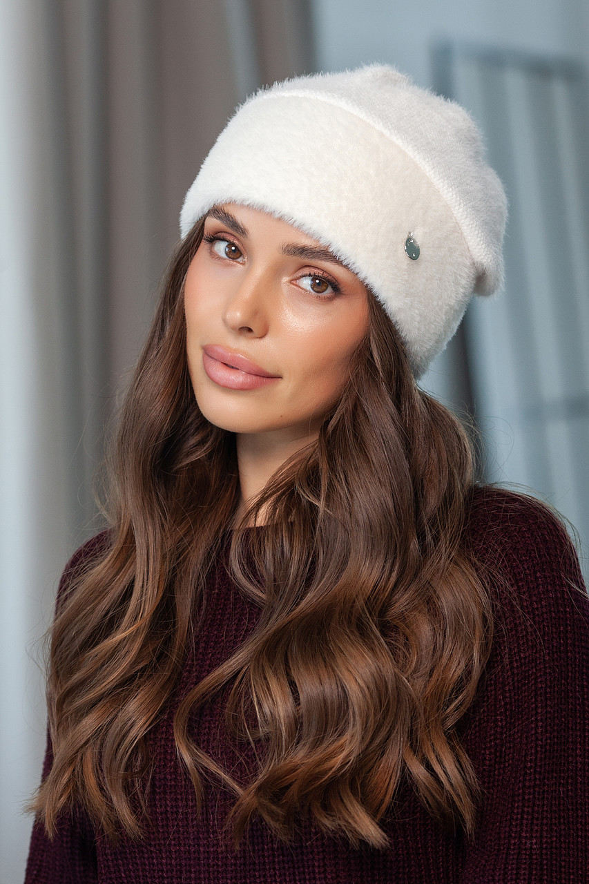 Шапка з альпаки "Сюзенна", колір молочний