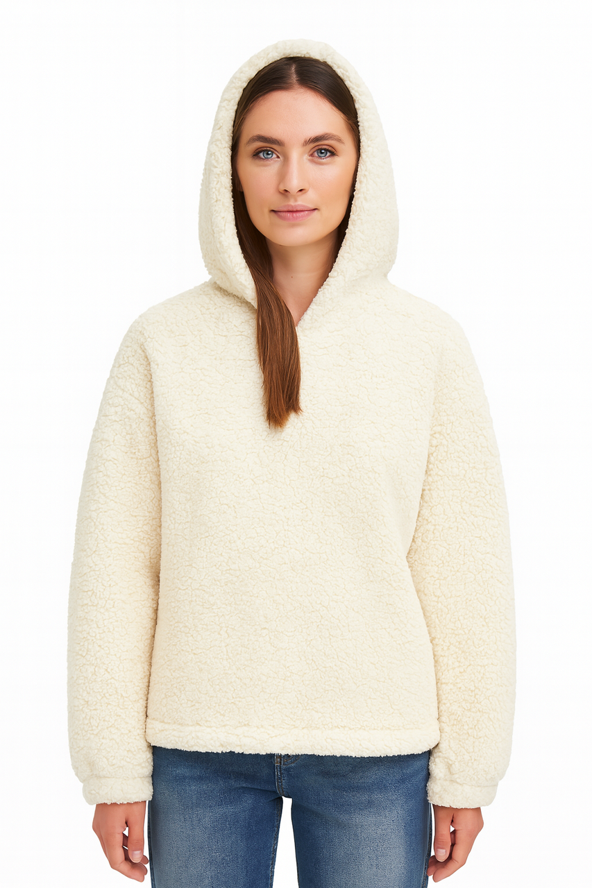 Худі жіноче тепле Тедді молочний колір, фото 1