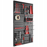 Металева перфорована панель-органайзер для інструментів 80×120 см, 33 гачків та тримачів, настінна система зберігання