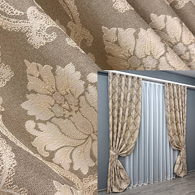 Комплект штор (2шт. 1,5х2,7м.) Льон, колекція "Корона Марія". Колір капучино з бежевим. Код 1269ш 33-0098