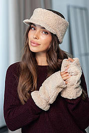Комплект: пов'язка з козирком і мітенки з екохутра "Тедді Люкс
