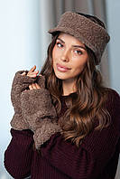 Комплект: пов'язка з козирком і мітенки з екохутра "Тедді" Люкс, колір моко