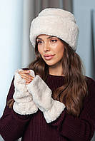 Комплект: шапка та мітенки з екохутра "Теді" Люкс, колір молочний