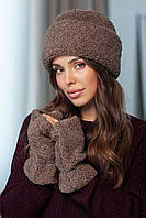 Комплект: шапка та мітенки з екохутра "Теді" Люкс, колір моко