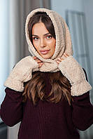 Комплект: капор і мітенки з екохутра "Тедді" Люкс, колір бежевий