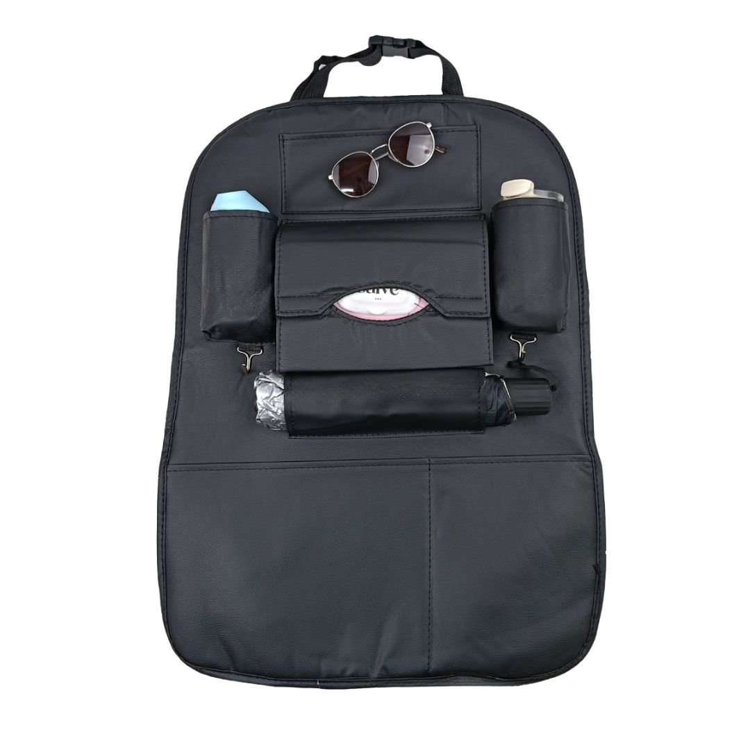 Автомобільний органайзер на спинку – екошкіра, з тримачем для парасольки та кишенями Чорний