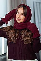 Комплект "Селін" косинка та рукавиці, колір вишневий
